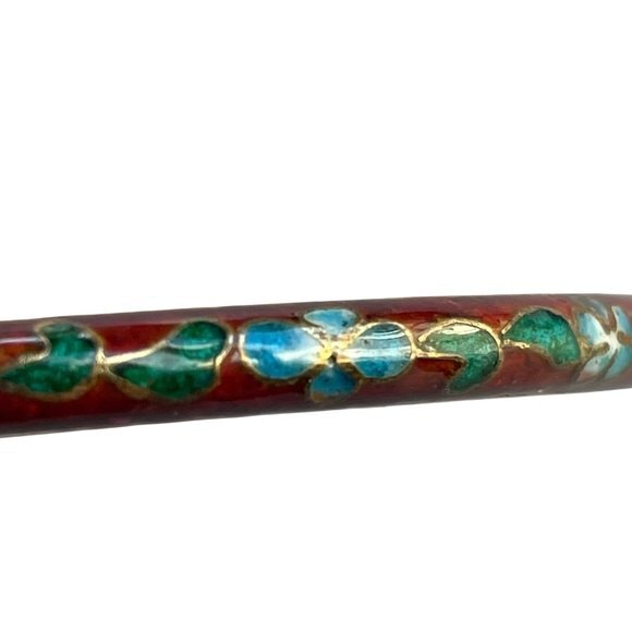 Vintage Cloisonne Red Bangle Bracelet - Picture 2 of 10